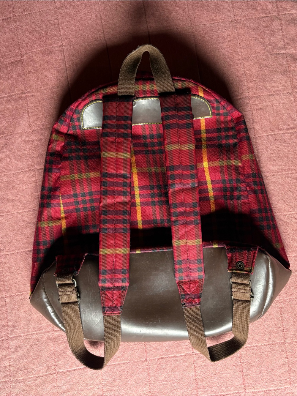 Vtg 90s Dr Martens Red Plaid Backpack- Red Yellow Brown Black- Grunge - Picture 4 of 14
